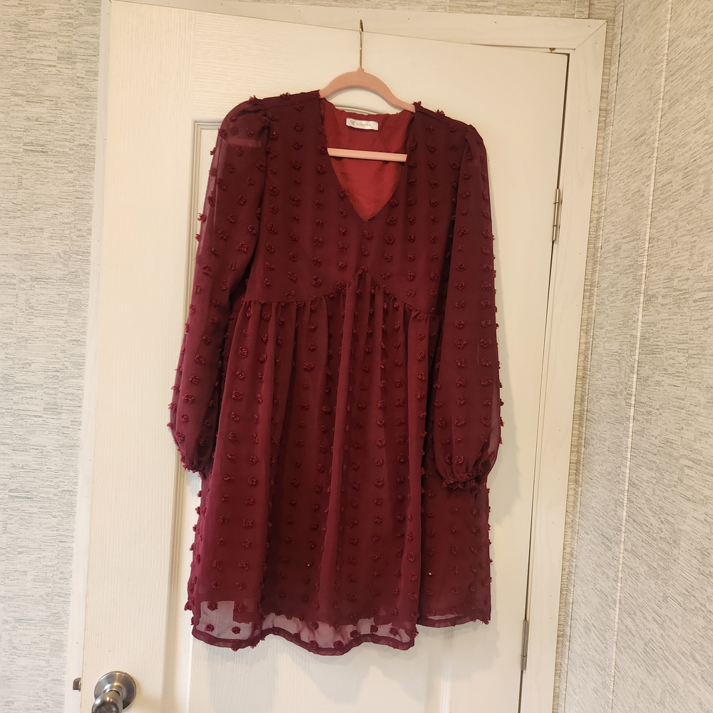 Kirundo Elegant Long Sleeve Burgundy Dress Size S Euc